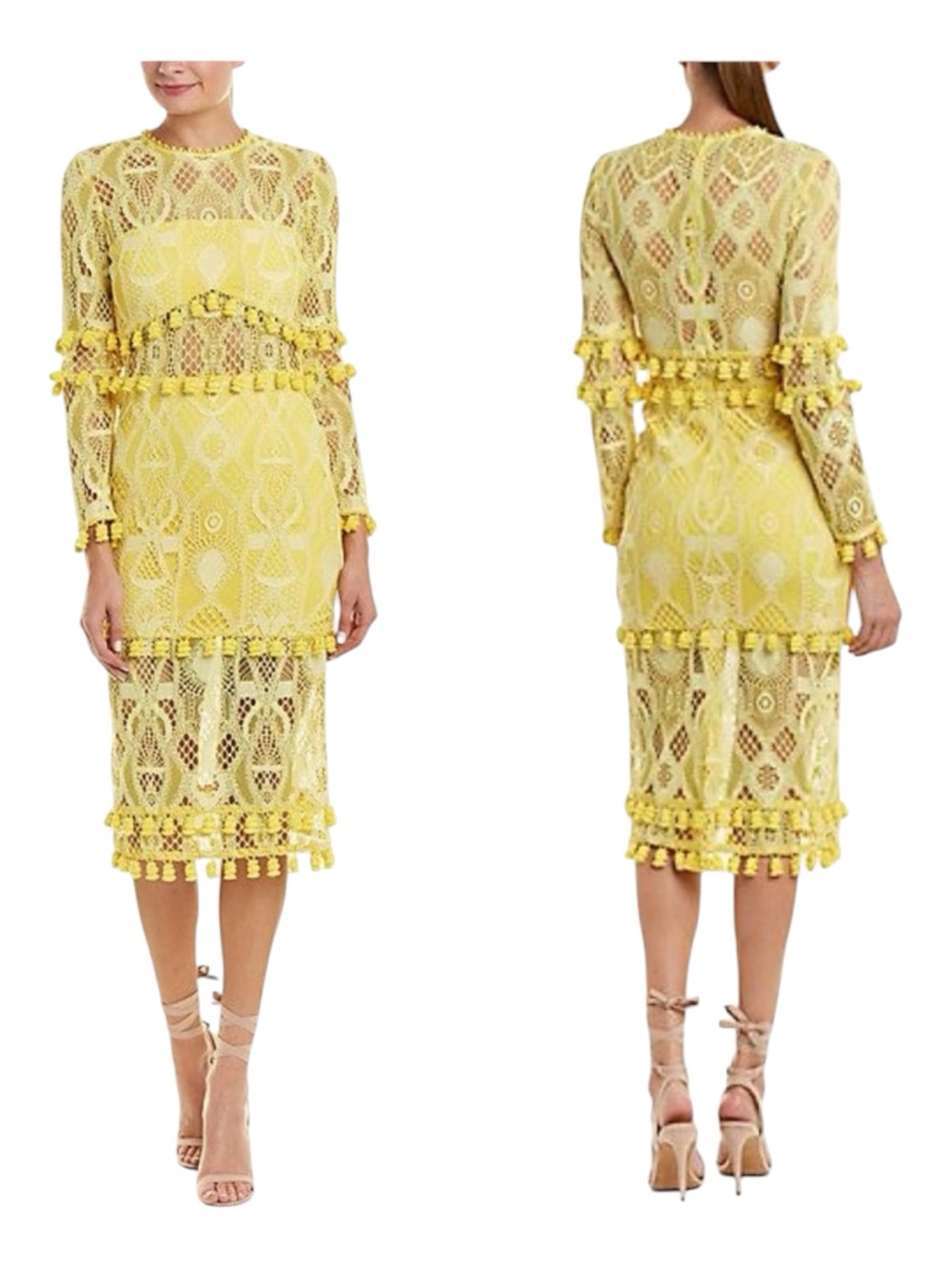 Alexis Callie Yellow Lace Pom Pom
Midi Dress